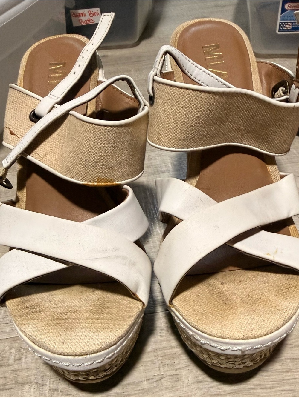 MIA White and Natural Platform Wedge Sandals